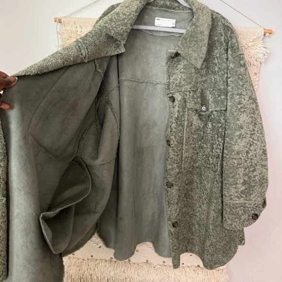 ASOS Design Curve Teddy Trench Coat Green Plus Size 24 - Picture 6 of 8